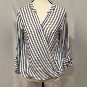 Pink Rose Vintage Blue and White Stripe Criss-Cross Style Blouse M
